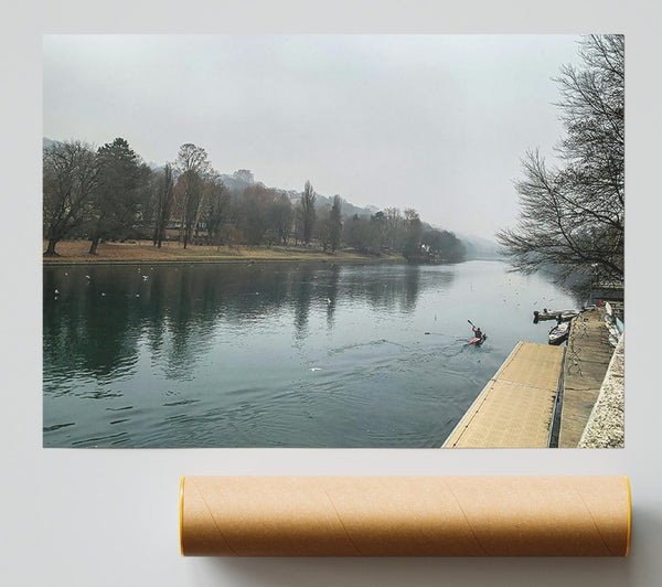 Teal River Fog Poster