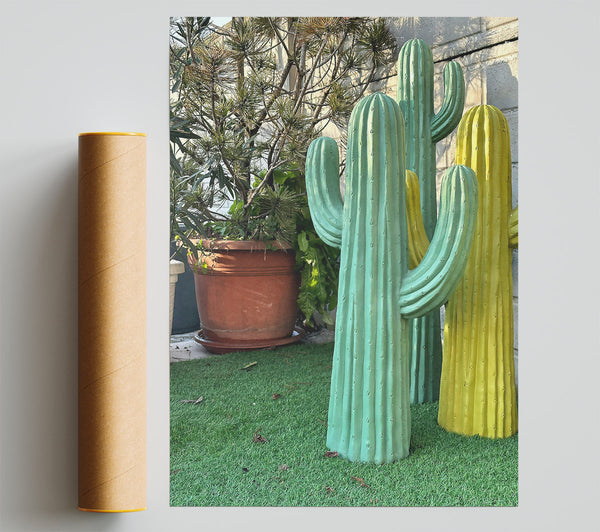 Aqua Cactus Trio Giclee Print