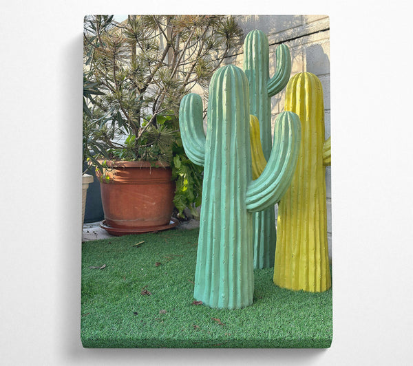  A Canvas Print of Aqua Cactus Trio Canvas Art