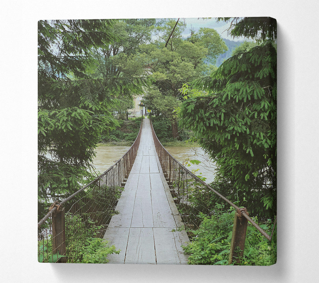  A Canvas Print of Green Bridge Through Trees Canvas Print