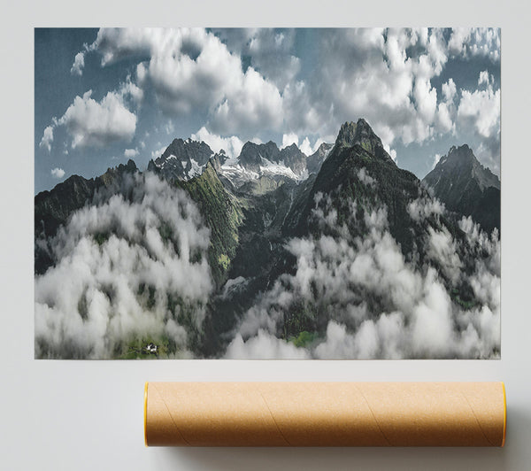 White Peaks In Green Valley. Poster