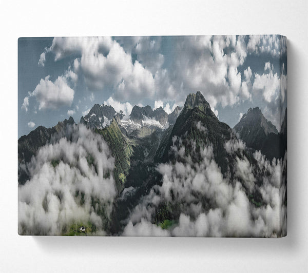  A Canvas Print of White Peaks In Green Valley. Canvas Art