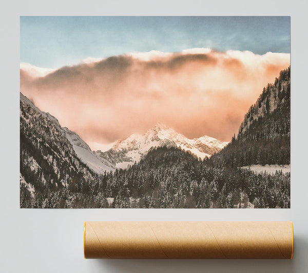 Peach Sky Mountains Poster