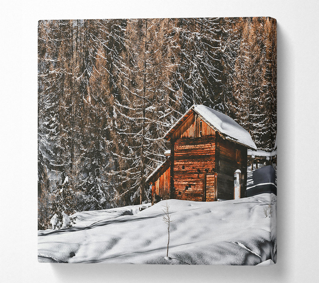  A Canvas Print of Brown Cabin In The Snow Canvas Print