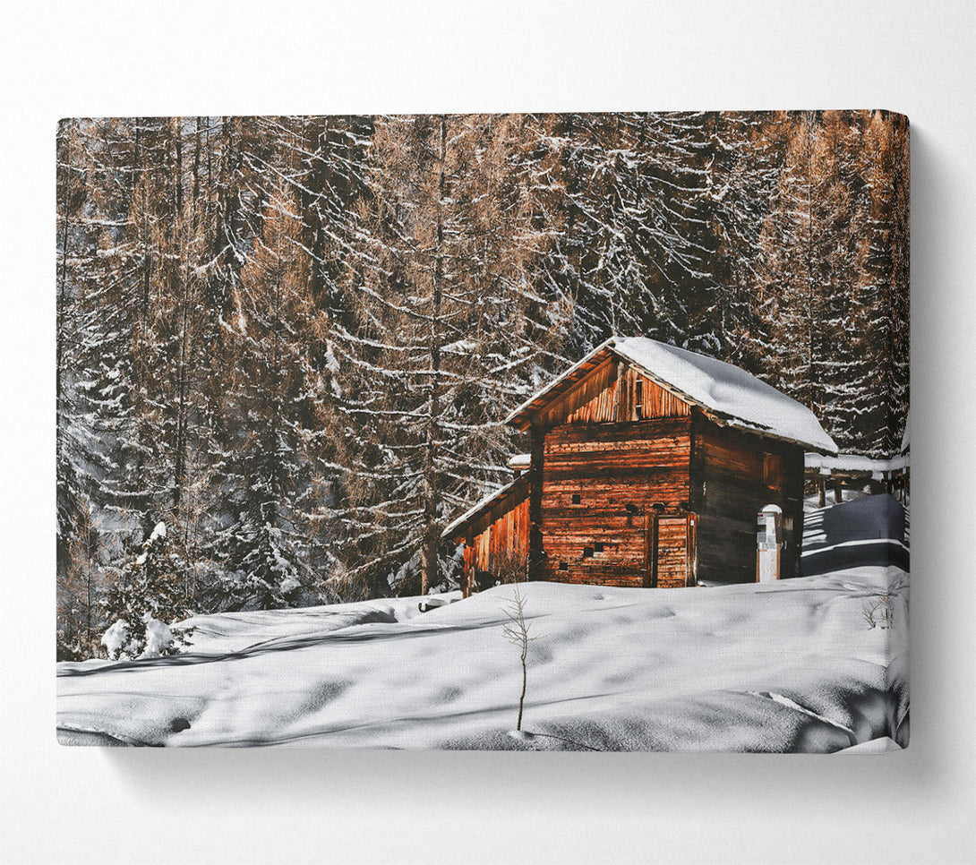  A Canvas Print of Brown Cabin In The Snow Canvas Print