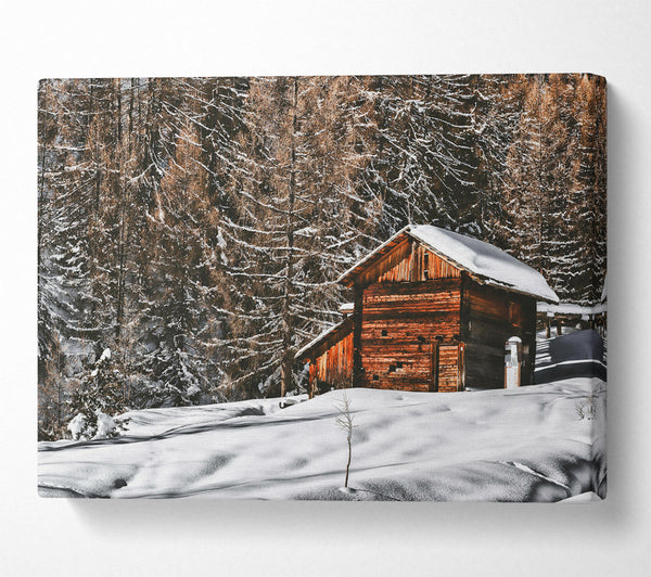  A Canvas Print of Brown Cabin In The Snow Canvas Print