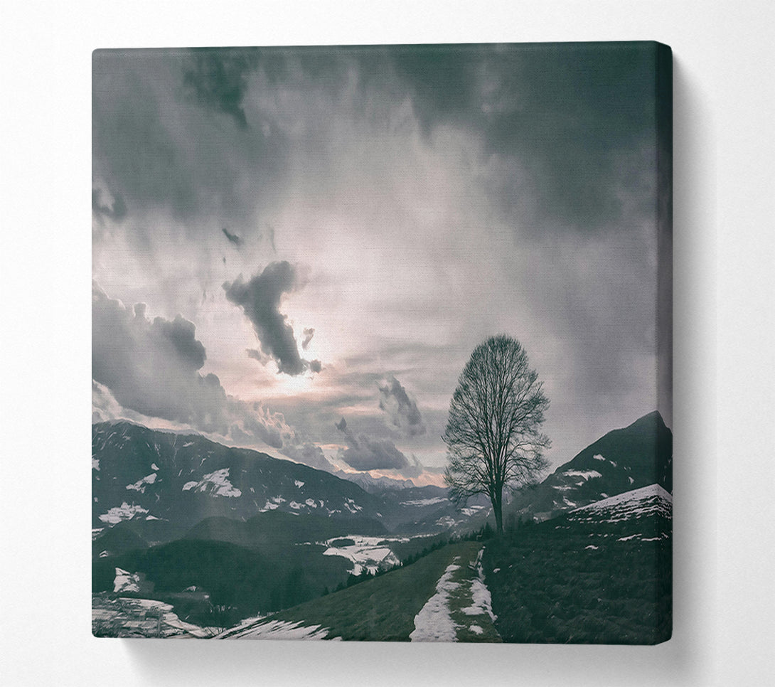  A Canvas Print of Grey Skies Over Mountains Canvas Wall Art