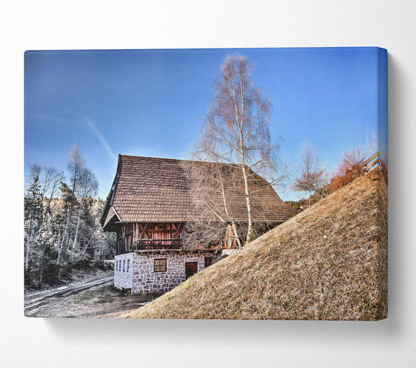  A Canvas Print of Brown Farmhouse On Hillside Canvas Print