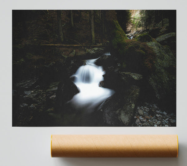 White Cascade In Shadows Poster