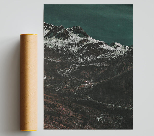 Midnight Teal Mountain Giclee Print
