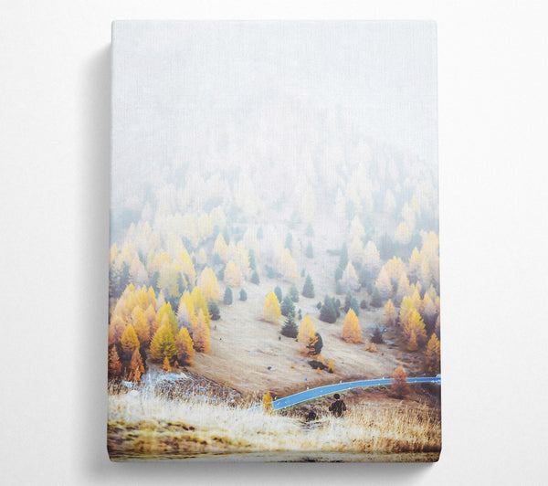  A Canvas Print of Golden Foggy Road Canvas Wall Art