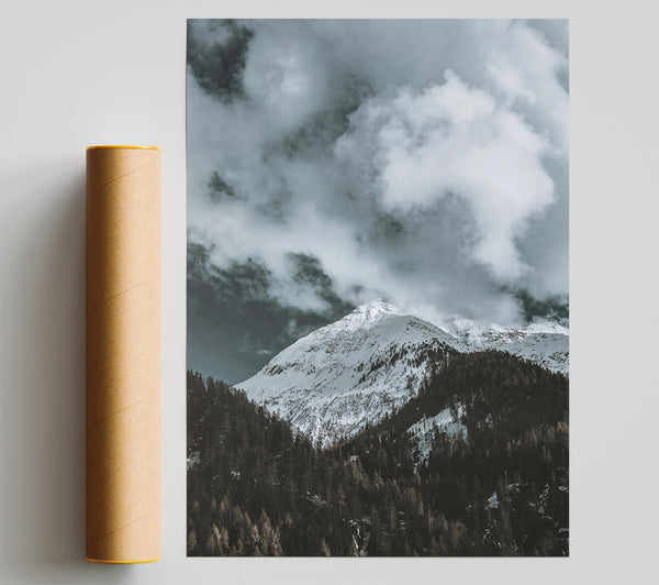 White Peak Under Clouds Poster