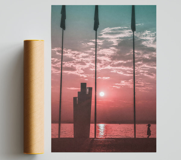Pink Sunset Silhouette Print