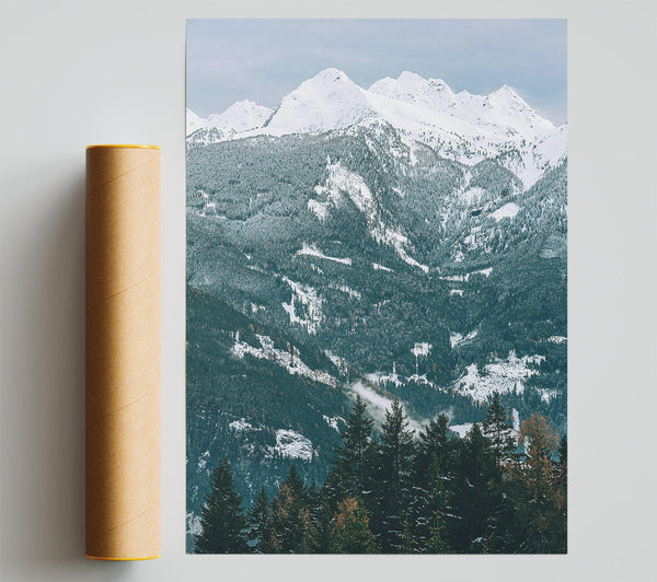 White Peaks Over Forest Green Giclee Print