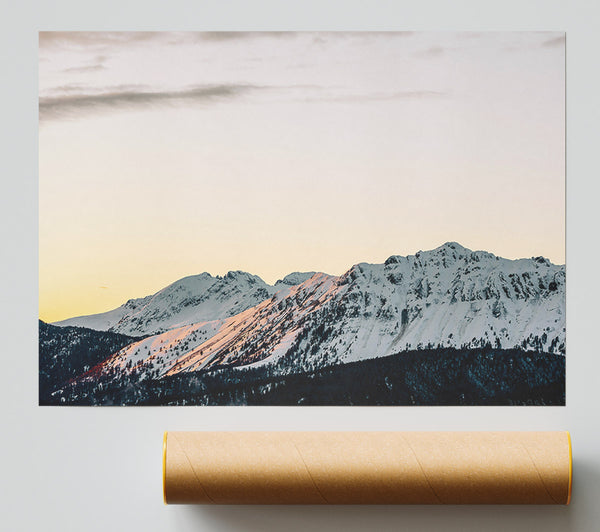 Pink-Kissed Snowy Peaks Poster