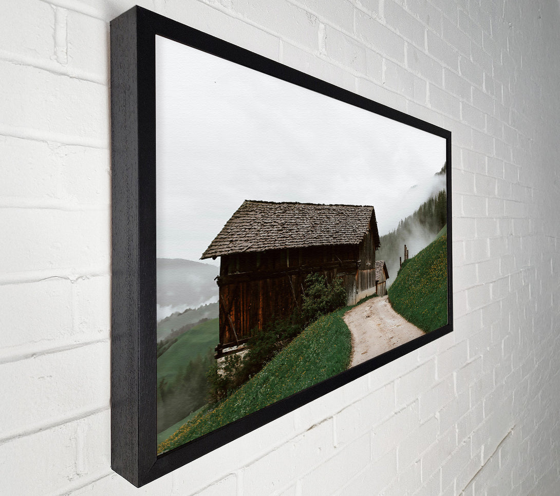  A Canvas Print of Brown Cabin In The Fog Canvas Wall Art