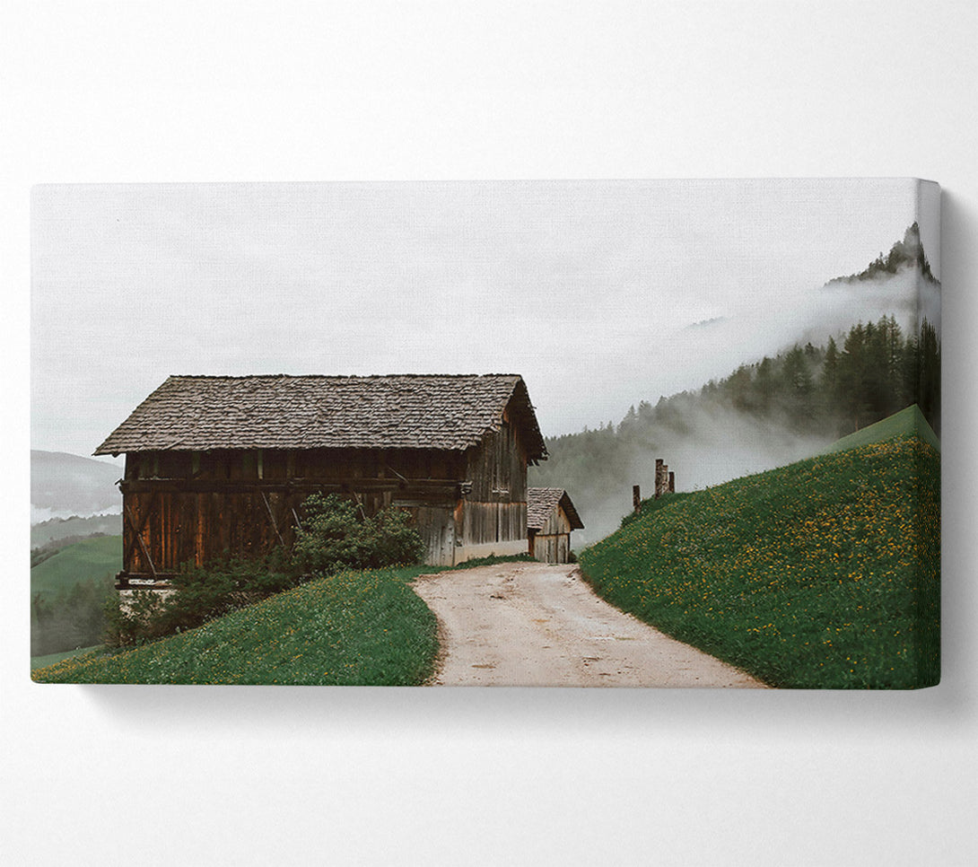  A Canvas Print of Brown Cabin In The Fog Canvas Wall Art