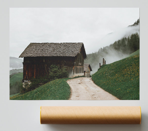 Brown Cabin In The Fog Giclee Print