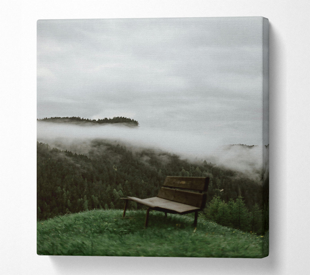  A Canvas Print of Green Foggy Bench Canvas Wall Art
