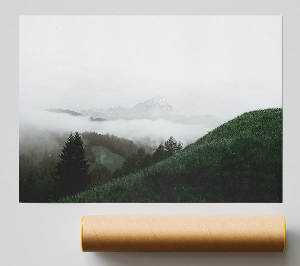 Green Foggy Peak Poster
