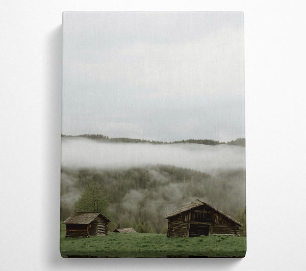  A Canvas Print of Gray Foggy Cabins Canvas Art