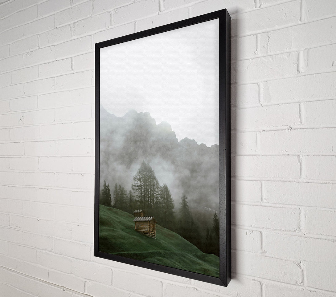  A Canvas Print of Green Foggy Mountainside Cabins Canvas Print