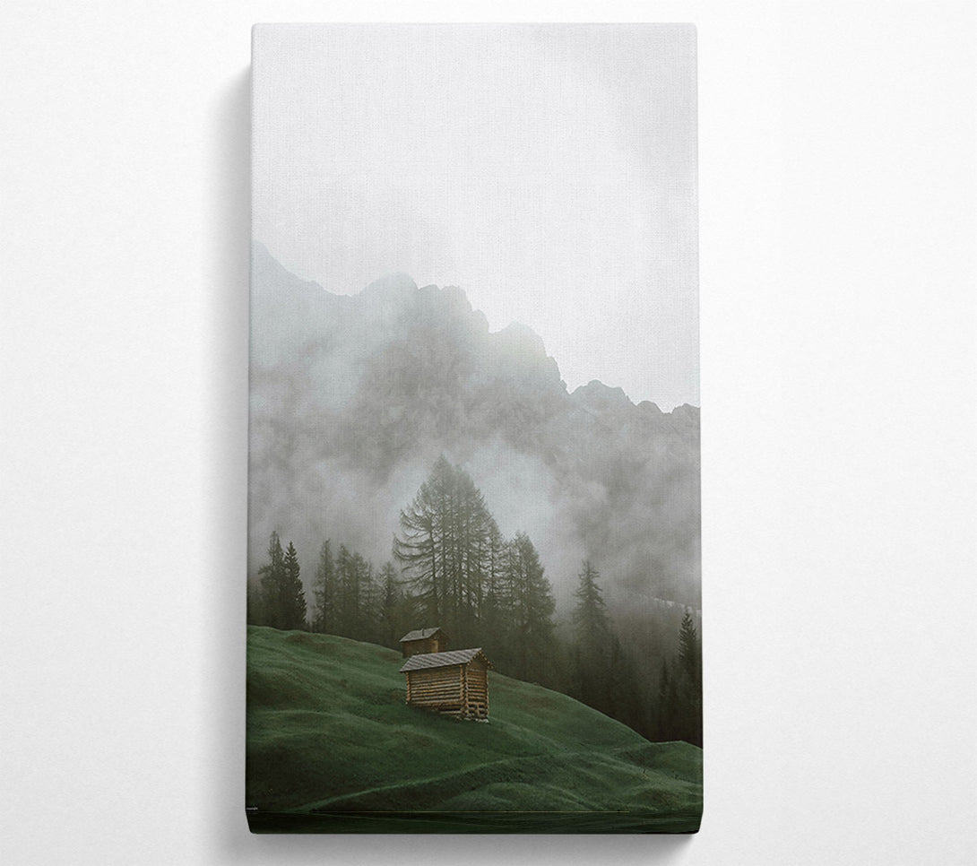  A Canvas Print of Green Foggy Mountainside Cabins Canvas Print