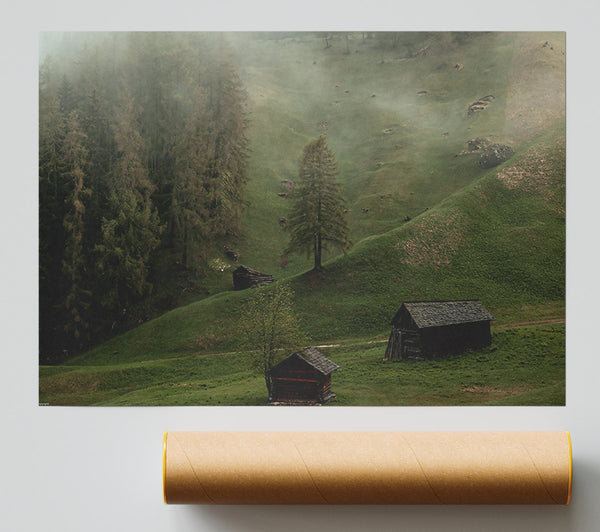 Green Mist Cabins Giclee Print