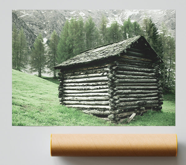 Green Cabin In The Hills Poster