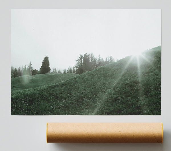 Green Sunburst Hills Giclee Print