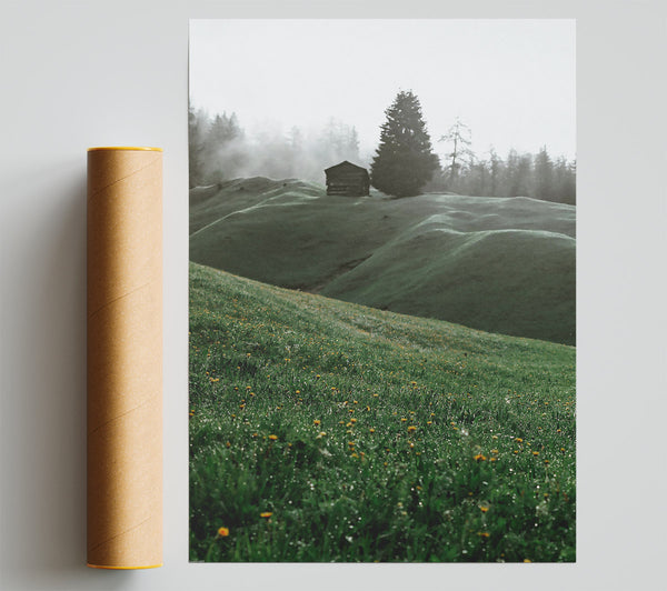 Green Misty Hillsides Poster