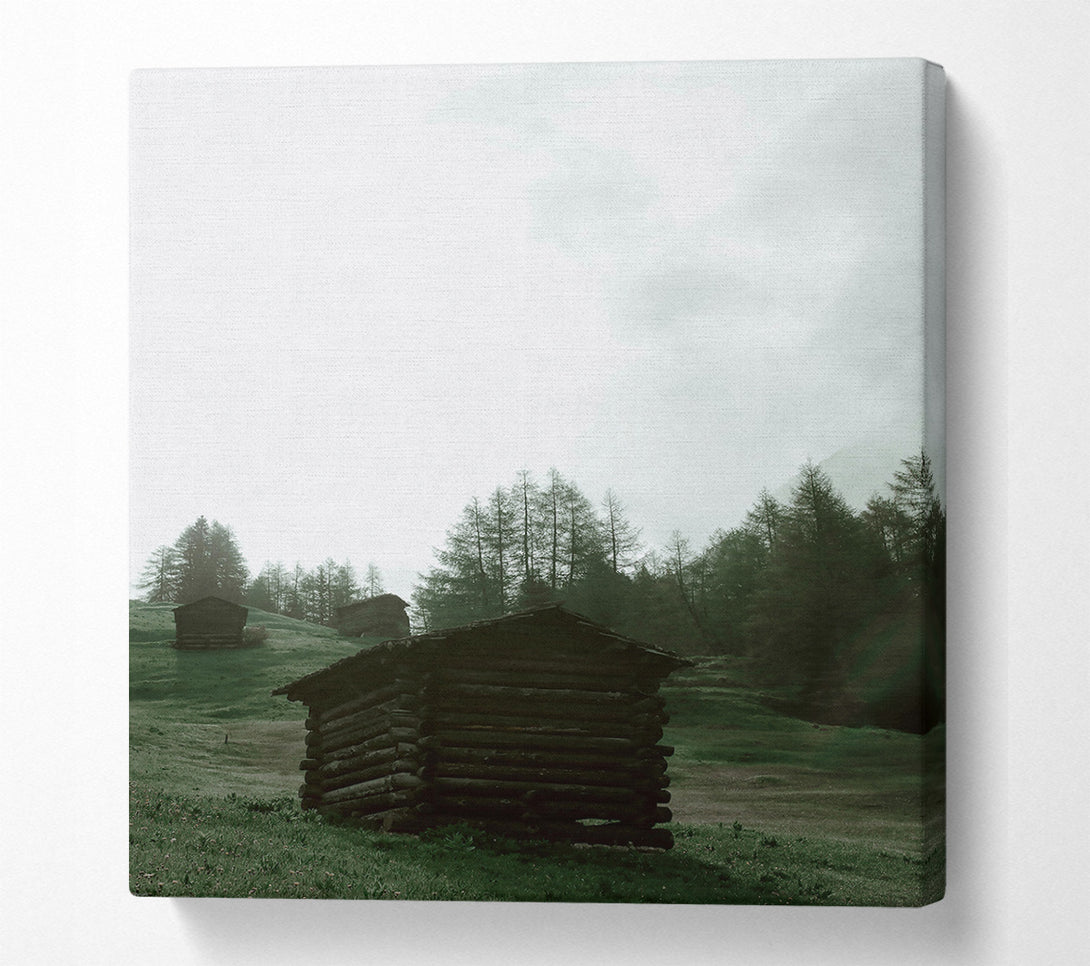  A Canvas Print of Green Cabin In Mist Canvas Art