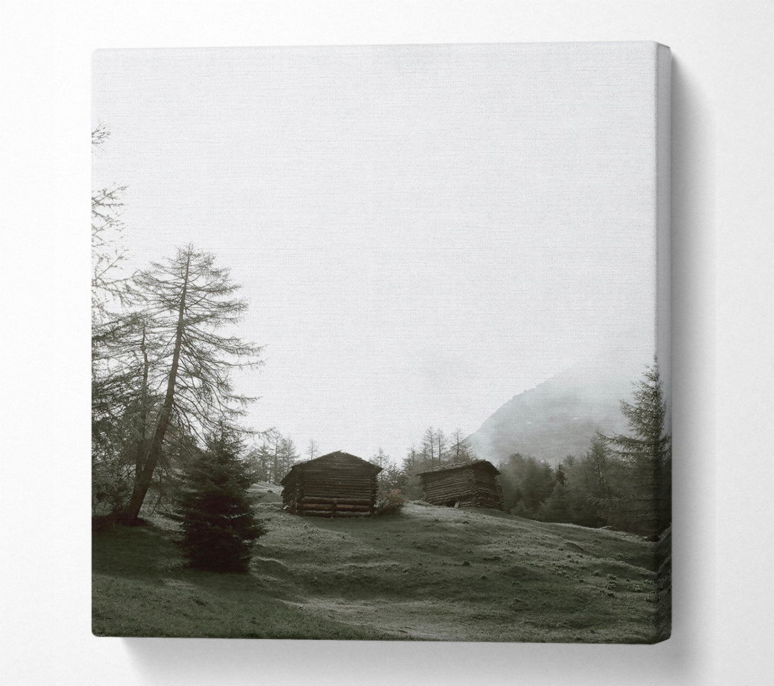  A Canvas Print of Green Foggy Cabins Canvas Wall Art