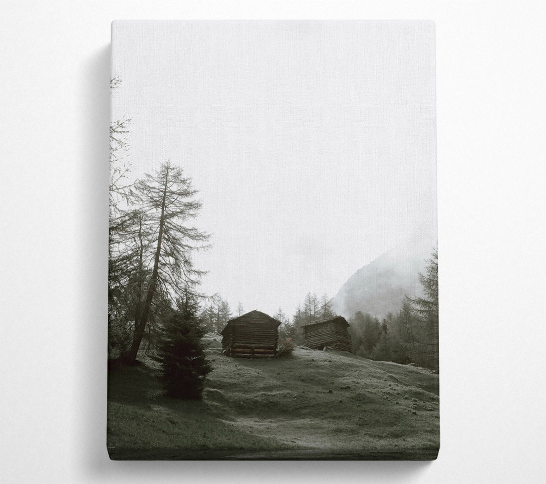 A Canvas Print of Green Foggy Cabins Canvas Wall Art