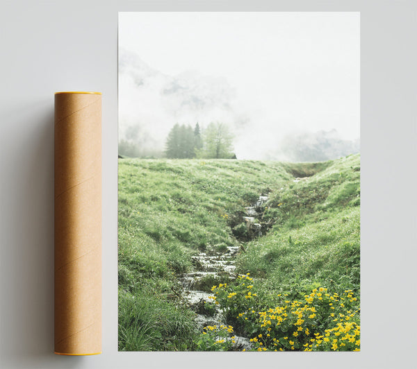 Yellow Stream In Fog Giclee Print