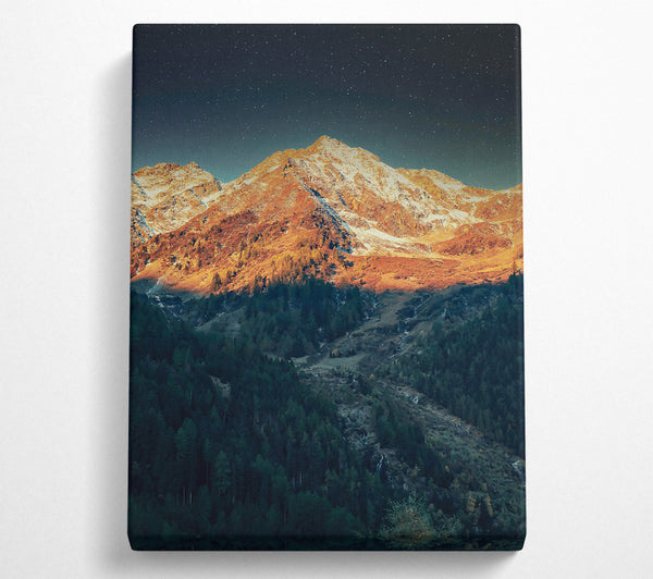  A Canvas Print of Golden Mountain Nighttime Canvas Art