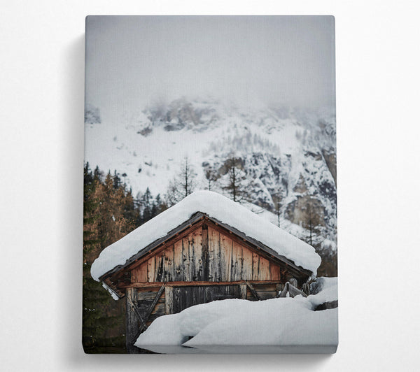  A Canvas Print of Brown Cabin In White Snow Canvas Wall Art