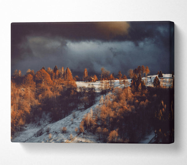  A Canvas Print of Golden Light Under Storm Clouds. Canvas Wall Art