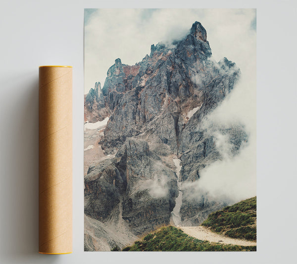 Grey Peak Through Clouds Poster