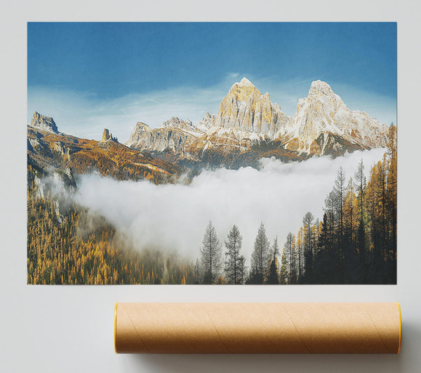 Golden Peaks In Mist Print