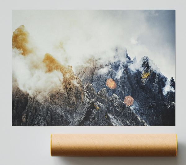 Golden Peaks In Fog Giclee Print