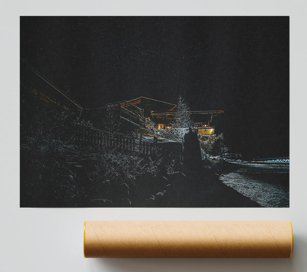 Yellow Cabin Nightscape Giclee Print