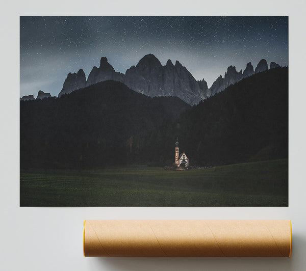 Dark Blue Mountain Church Poster