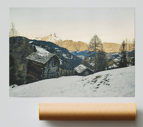 Golden Mountain Cabins Giclee Print