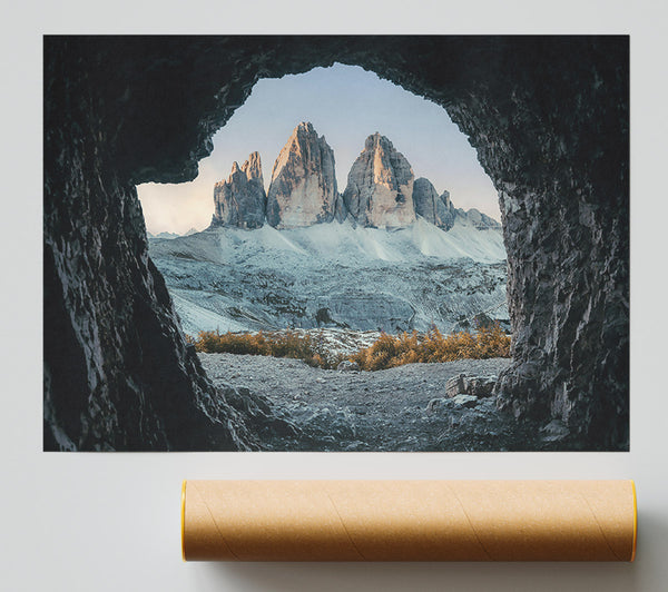 Grey Peaks Through Cave. Poster