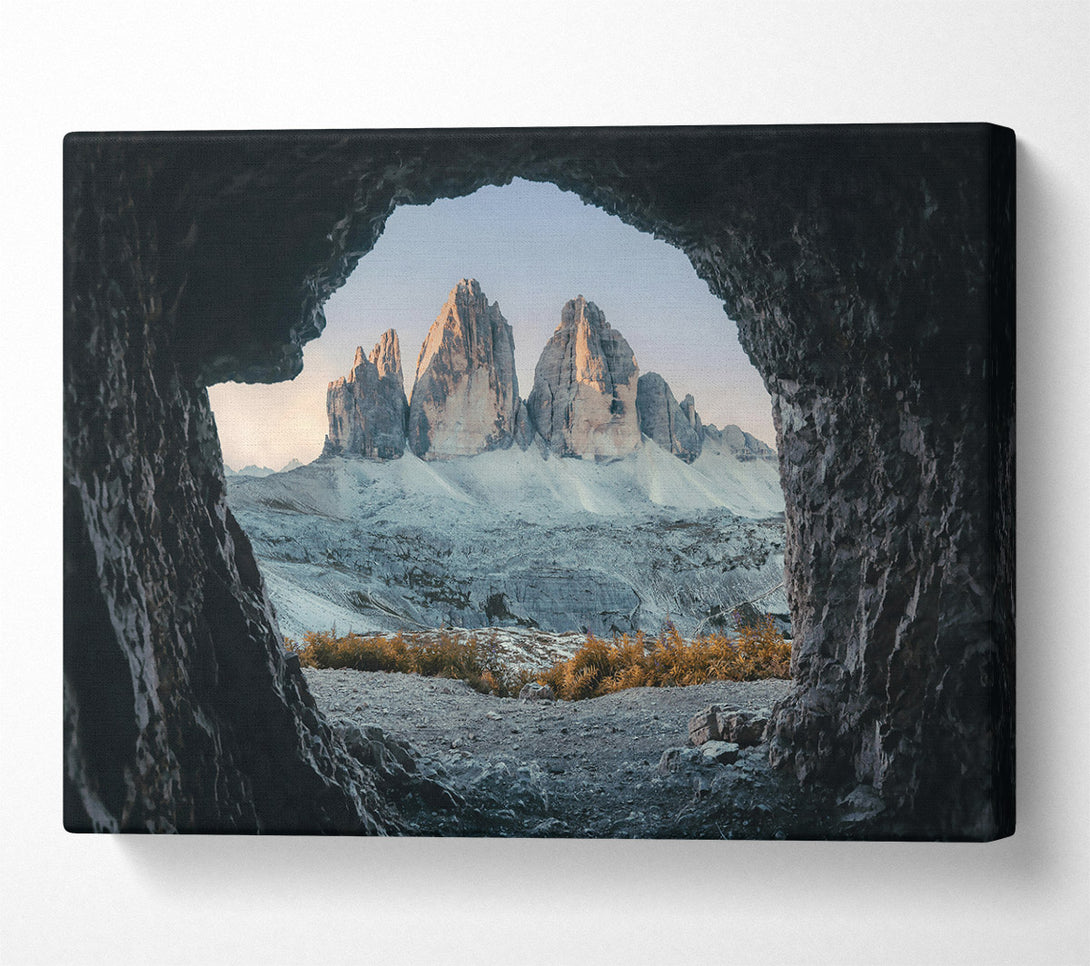  A Canvas Print of Grey Peaks Through Cave. Canvas Print