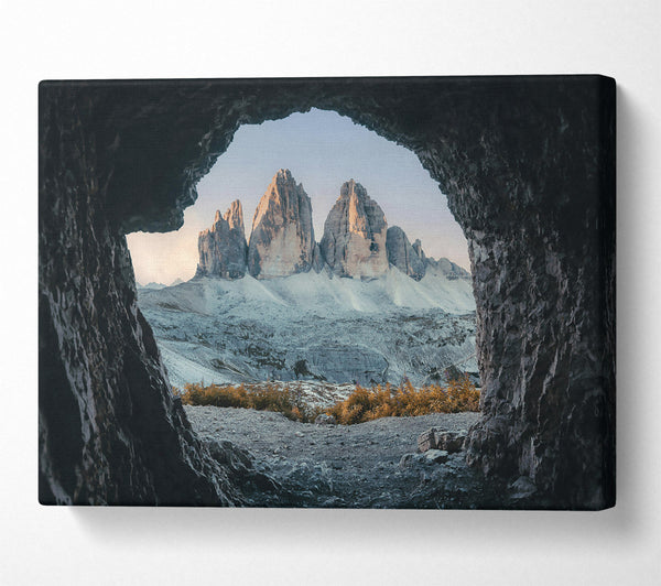  A Canvas Print of Grey Peaks Through Cave. Canvas Print