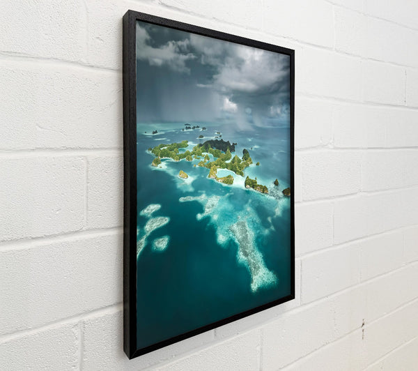 Teal Islands Under Clouds