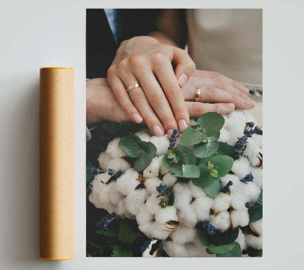 Golden Hands On White Blooms Poster