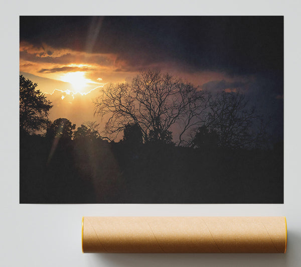 Golden Sunset Silhouettes Poster